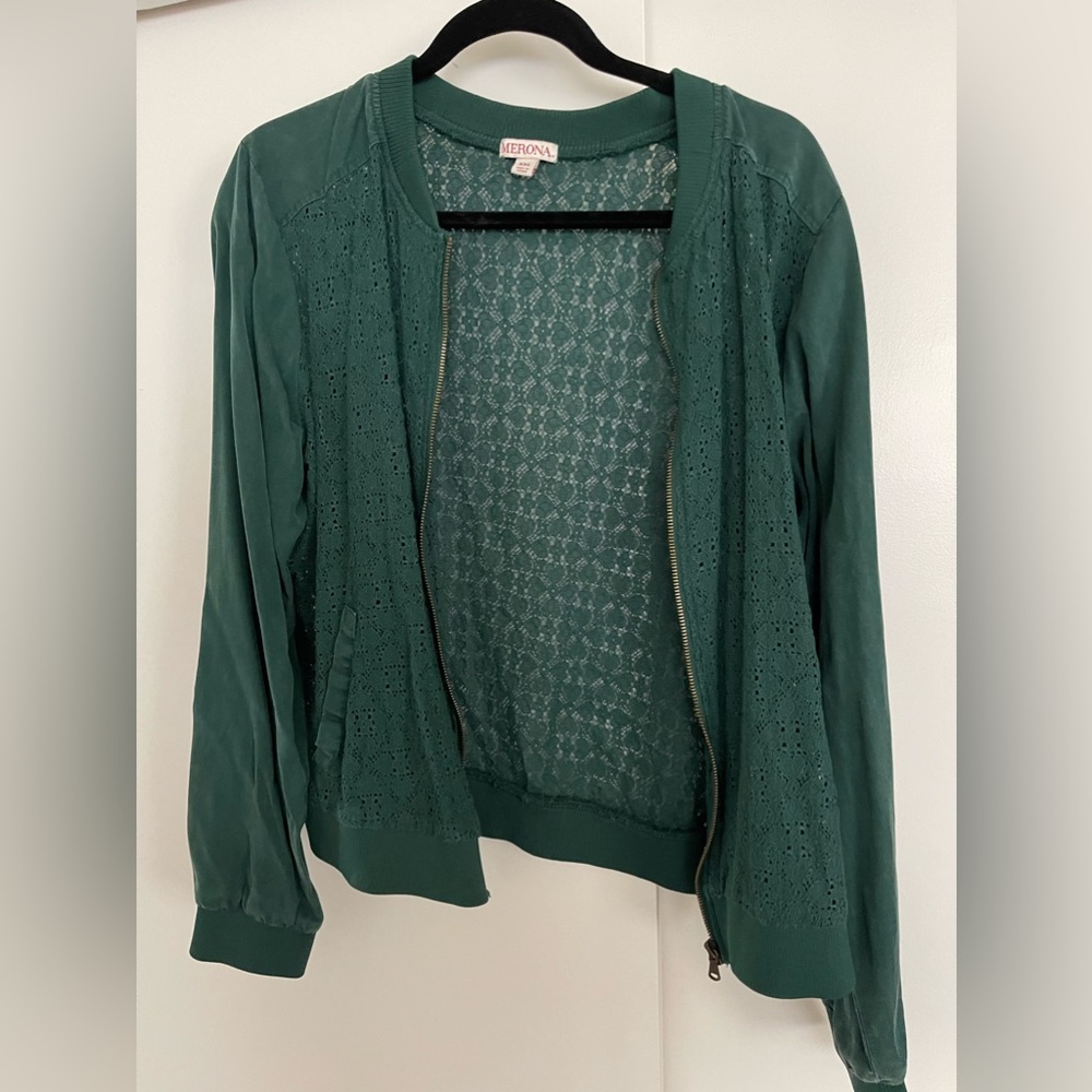 Green lace bomber jacket